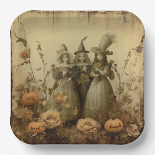 Antique Gothic Witch Trio Autumn Roses Paper Plate