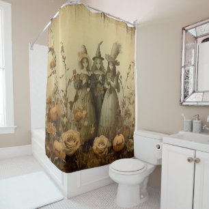 Antique Gothic Witch Trio Autumn Roses Shower Curtain