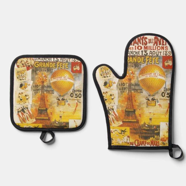 Antique Grand Fete Fair Poster Oven Mitt & Pot Holder Set (Front)