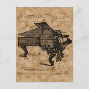 Antique Grand Piano on Vintage Music Sheet Page Postcard