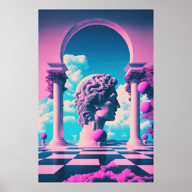 Antique Grandeur: Vaporwave Exploration of Beauty Poster (Front)