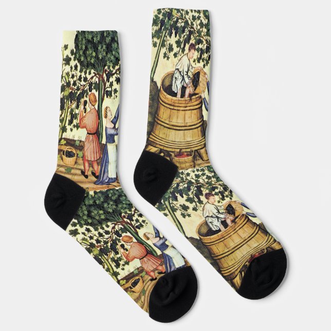 ANTIQUE GRAPE VINEYARD HARVEST  Medieval Miniature Socks (Right)