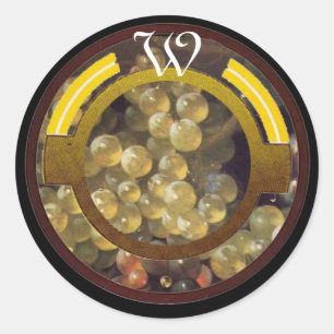 ANTIQUE GRAPE VINEYARD HARVEST  MONOGRAM CLASSIC ROUND STICKER