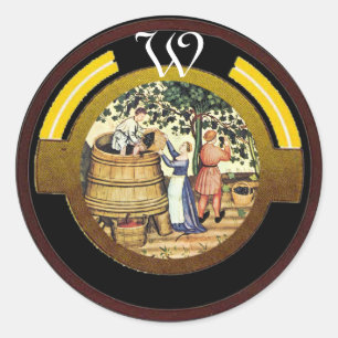 ANTIQUE GRAPE VINEYARD HARVEST  MONOGRAM CLASSIC ROUND STICKER