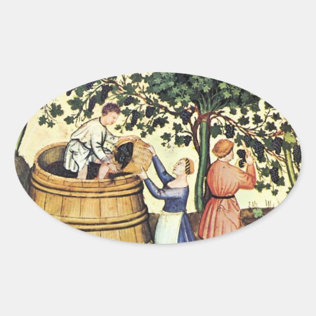 ANTIQUE GRAPE VINEYARD HARVEST OVAL STICKER (Front)