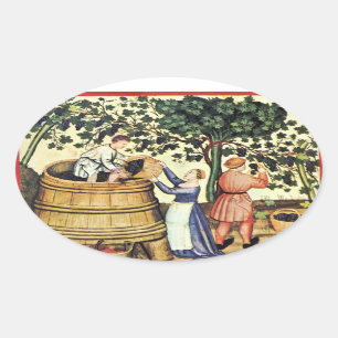 ANTIQUE GRAPE VINEYARD HARVEST OVAL STICKER