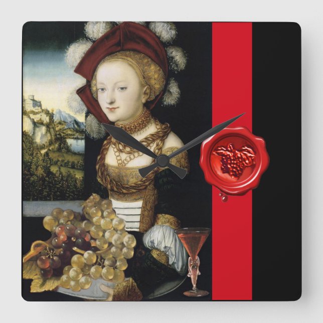 ANTIQUE GRAPE VINEYARD WINE TASTING PARTY WAX SEAL SQUARE WALL CLOCK (Front)