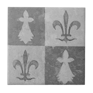 Antique Gray French Mediaeval Fleur de Lis Pattern Tile