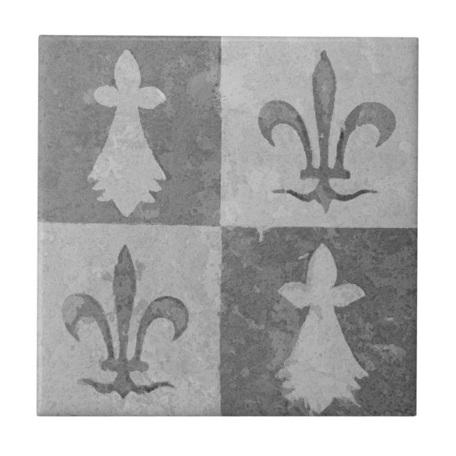 Antique Gray French Mediaeval Fleur de Lis Pattern Tile (Front)