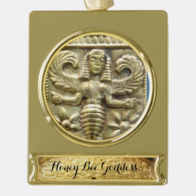 ANTIQUE GREEK HONEY BEE GODDESS GOLD PLATED BANNER ORNAMENT (Front)