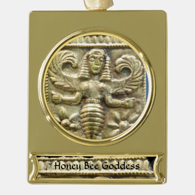 ANTIQUE GREEK HONEY BEE GODDESS GOLD PLATED BANNER ORNAMENT (Front)