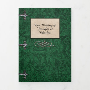 Antique Green Book Fairy Tale Wedding Photo Tri-Fold Invitation