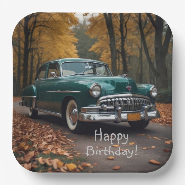 Antique Green Car Paper Plate (Front)