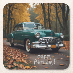 Antique Green Car Square Paper Coaster
