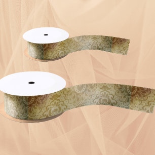 Antique Green Gold Damask  Satin Ribbon