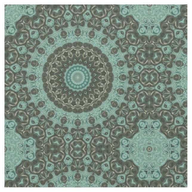 Antique Green Mandala Pattern Design Fabric (Close Up)