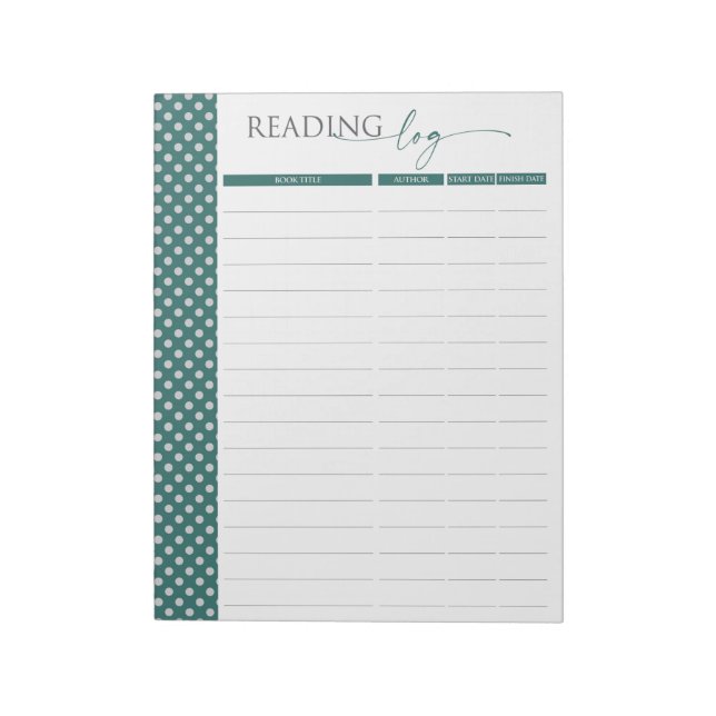 Antique Green Reading Log Pages Notepad (Rotated)