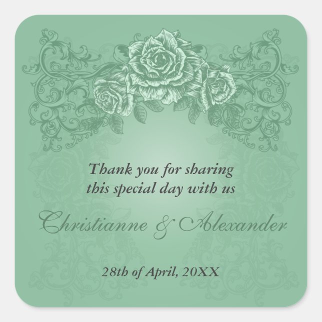 Antique Green Roses Wedding Sticker (Front)