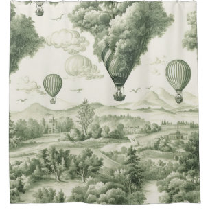 Antique Green Toile de Jouy Pastoral Pattern Shower Curtain