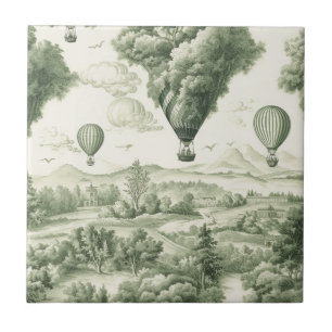 Antique Green Toile de Jouy Pastoral Pattern Tile