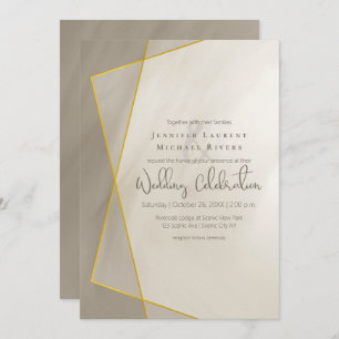 antique grey gold frame wedding invitation