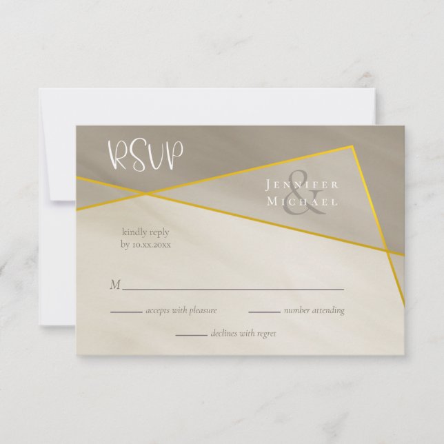 antique grey gold frame wedding rsvp card (Front)