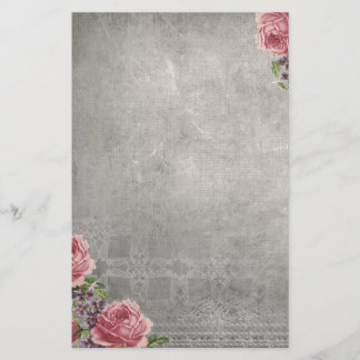 Antique Grey with Pink Roses Stationery
