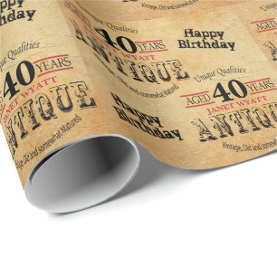 Antique Grunge Birthday   40th Birthday Wrapping Paper
