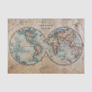 antique,grunge,vintage,world,map,hand coloured 170 tissue paper