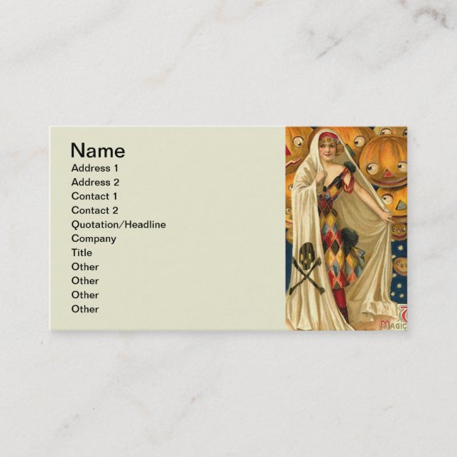 Antique Halloween Jack O Lantern Costume Woman Business Card (Front)