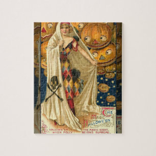 Antique Halloween Jack O Lantern Costume Woman Jigsaw Puzzle