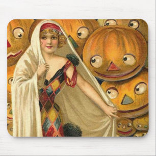 Antique Halloween Jack O Lantern Costume Woman Mouse Mat