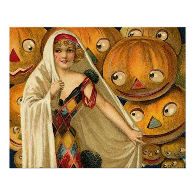 Antique Halloween Jack O Lantern Costume Woman Poster (Front)