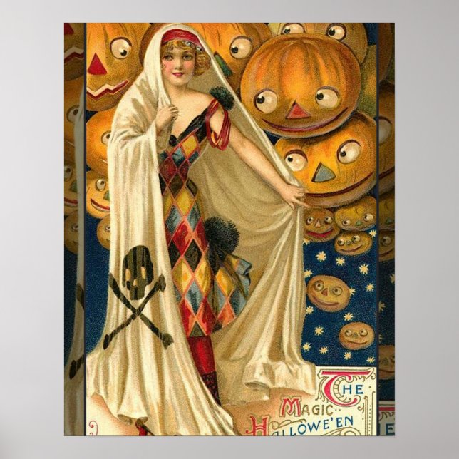 Antique Halloween Jack O Lantern Costume Woman Poster (Front)