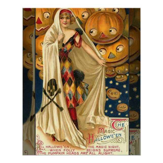 Antique Halloween Jack O Lantern Costume Woman Poster (Front)