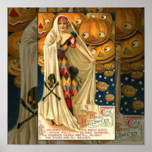 Antique Halloween Jack O Lantern Costume Woman Poster