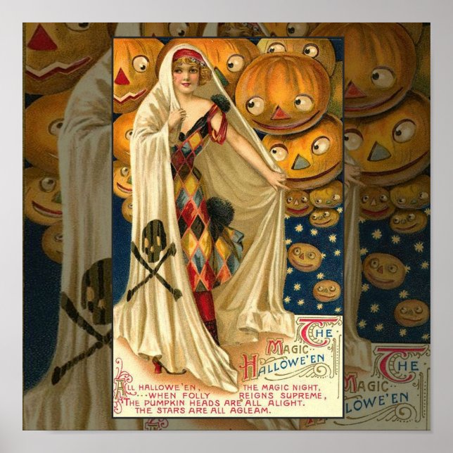Antique Halloween Jack O Lantern Costume Woman Poster (Front)