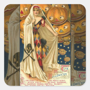 Antique Halloween Jack O Lantern Costume Woman Square Sticker