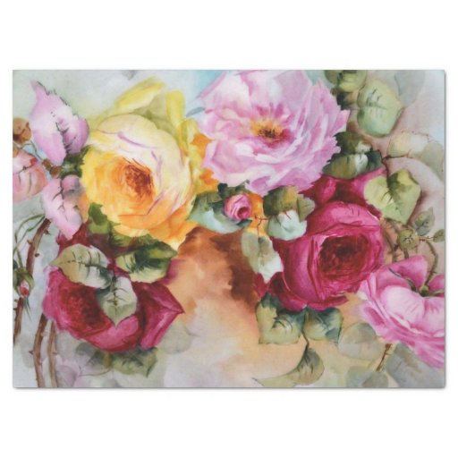 Image of Antique Hand Painted Limoges Roses Gift Tissue Tissue Paper