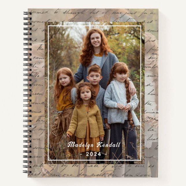 Antique Handwritten Script Personalised Photo Notebook (Front)