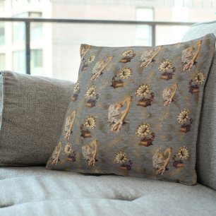Antique Harp and Gramophone on Steel Grey Cushion
