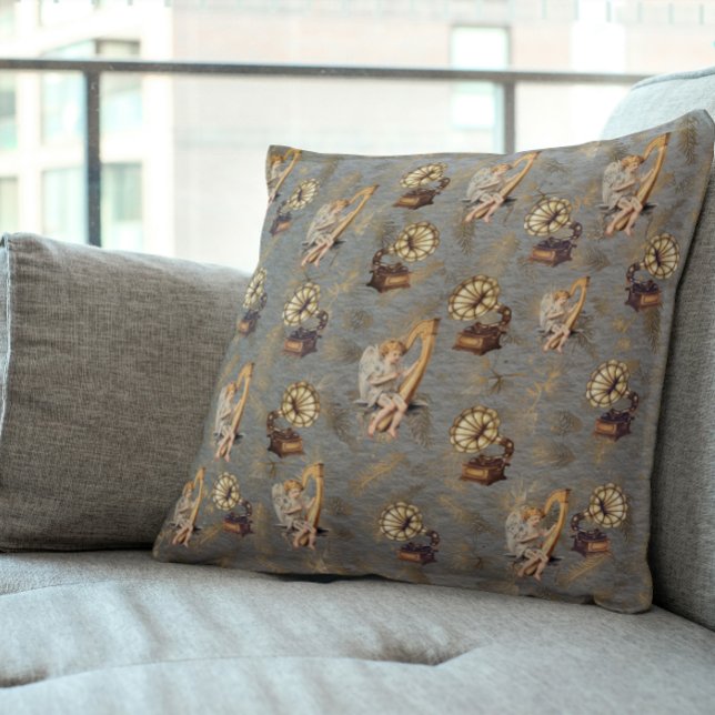 Antique Harp and Gramophone on Steel Grey Cushion (Creator Uploaded)
