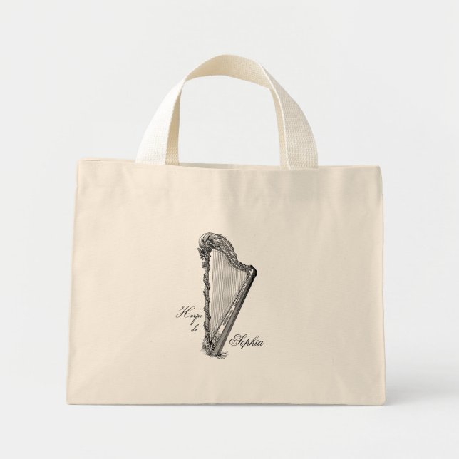 Antique Harp Tiny Tote with Custom Name (Front)