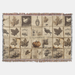 Antique Harvest Pumpkin Maple Leaf Sepia Throw Blanket