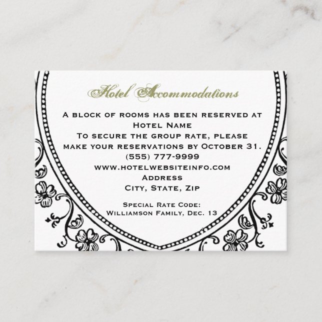 Antique Heart Hotel Accommodation Insert Cards (Front)