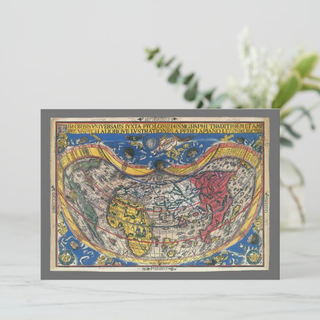 Antique Heart Shaped World Map by Peter Apian 1520 (Standing Front)