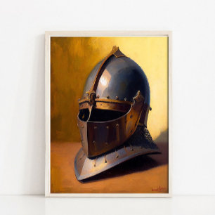 Antique Helmet Still Life Painting, Vintage Wall Poster