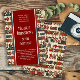 Antique Heraldry History Lover's Birthday Party Invitation