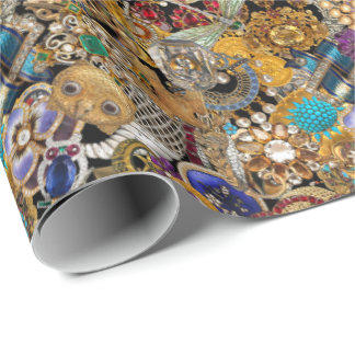 Antique Historical Jewellery on Black Background Wrapping Paper