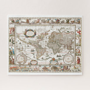 Antique Historical Old World Atlas Map Continents Jigsaw Puzzle